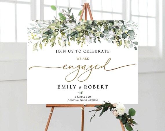 Greenery We are Engaged Welcome Sign, Engagement Party Welcome Sign, Wedding Welcome Sign, Engagement Decoration, Printable, Eucalyptus, HB1