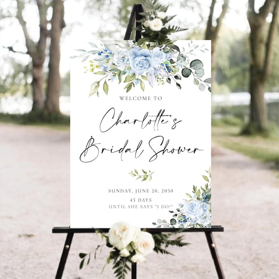 PRINTED OR DIGITAL Dusty Blue Bridal Shower Welcome Sign, Foam Board, Poster, Eucalyptus, Greenery Wedding Shower Decorations, Herbal, LB4