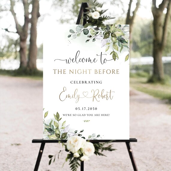 Greenery Rehearsal Dinner Sign, One Day Away Welcome Sign, The night before Sign, Wedding Decorations, Eucalyptus, Printable, Herbal, HB2