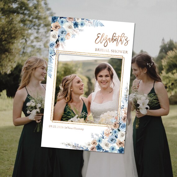 Blue boho Bridal Shower Photo Prop,Bridal shower photo booth frame,Printable Photo Prop Frame,Blue boho Photo Prop Frame