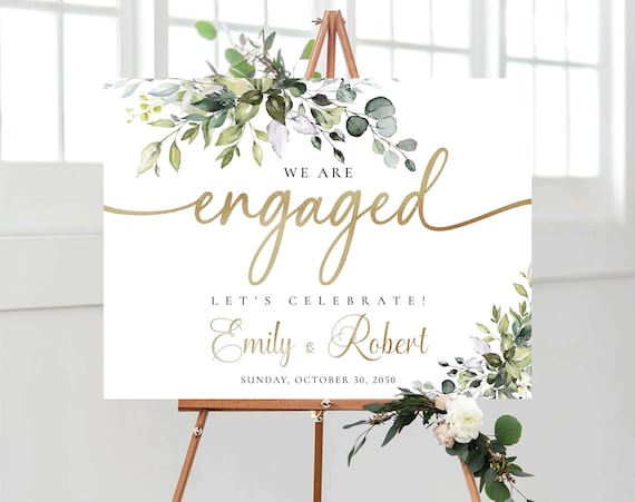 Engagement Party Sign, We are Engaged Sign, Engagement Party Sign Portrait, Wedding Decorations, Wedding Poster, Eucalyptus, Greenery, HB2