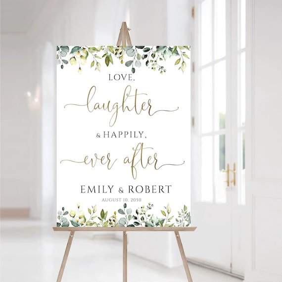 Greenery Love, Laughter & Happily Ever After Welcome Sign, Botanicals Wedding Decor, After Party Sign, Rehearsal Dinner sign, Herbal, HB4