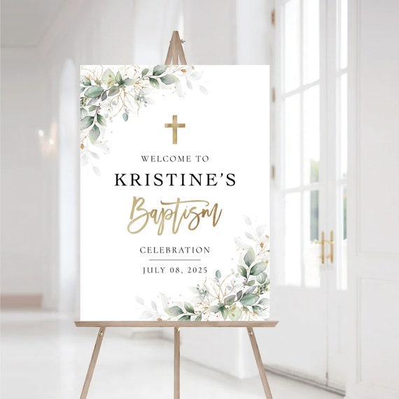 Greenery baptism welcome sign, Baptism sign, First Communion, Quinceañera Welcome Sign, Quinceanera Sign, Baby shower sign