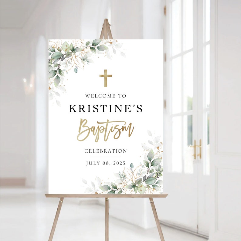 Minimalist Baptism Welcome Sign: Elegant Celebration Decor (digital ...