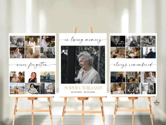 Funeral Photo Collage Welcome Sign, Memorial Picture Display Poster, Celebration of Life, In Loving Memory Sign, Memorial Poster, Set of 3