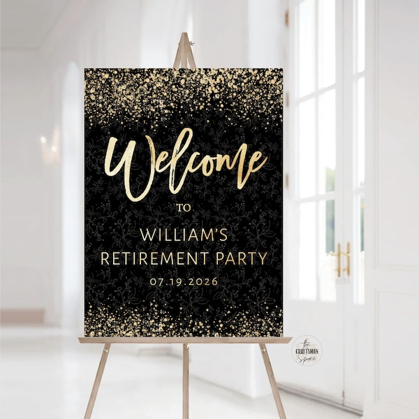 Panneau de bienvenue minimaliste pour la fête de la retraite, panneau de bienvenue pour la retraite noire, panneau de bienvenue pour la fête de la retraite, décoration de la retraite