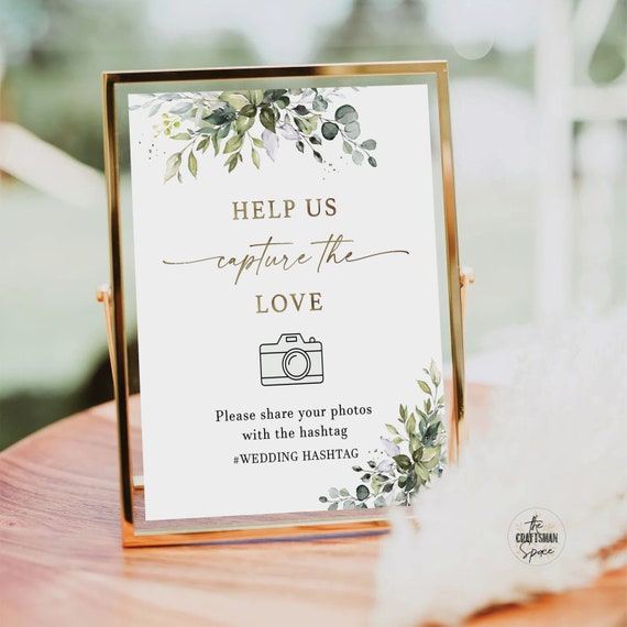Greenery Help Us Capture The Love, Wedding Social Media Sign, Floral Chinoiserie Sign, Event Table Sign, Wedding Hashtag Sign, HB2