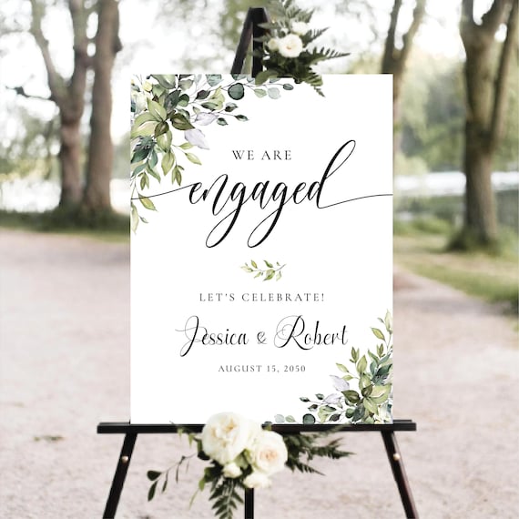 Greenery We are Engaged Welcome Sign, Botanical Engagement Party Poster (Digital Printable)