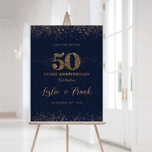 Cartel de aniversario azul marino, letrero de 50 aniversario, letrero de aniversario imprimible, decoración del 50 aniversario, cartel del 50 aniversario, oro