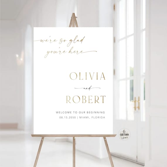 Modern Wedding Welcome Sign, Minimalist Wedding Sign,  We're So Glad You're Here Welcome Sign, Printable, Wedding Poster, Wedding Decoration