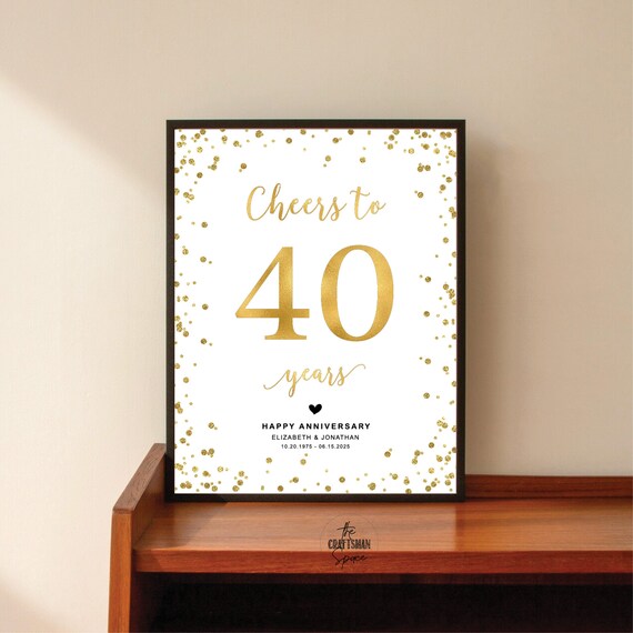 Cheers to 40 Years Sign, 40th Anniversary Gift, Confetti Cheers to 40 Years Sign, Golden Anniversary or Any Year, Gift for Grandparents