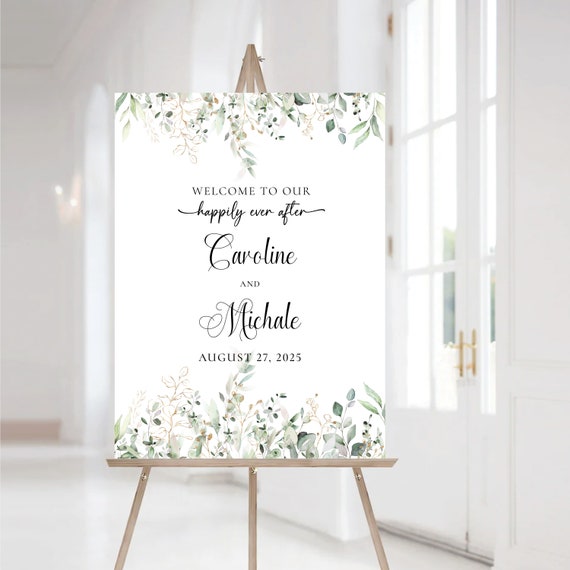 Wedding Welcome Sign, Ceremony, Digital Wedding Welcome Sign, Unique Wedding Sign, Wedding Reception, Wedding Couple, leaf, gold