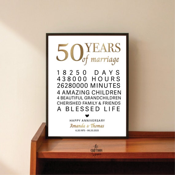 50 Years of Marriage Sign, 50th Anniversary Gift, 50th Wedding Anniversary Sign, 50 Years, Personalized Gift for Grandparents