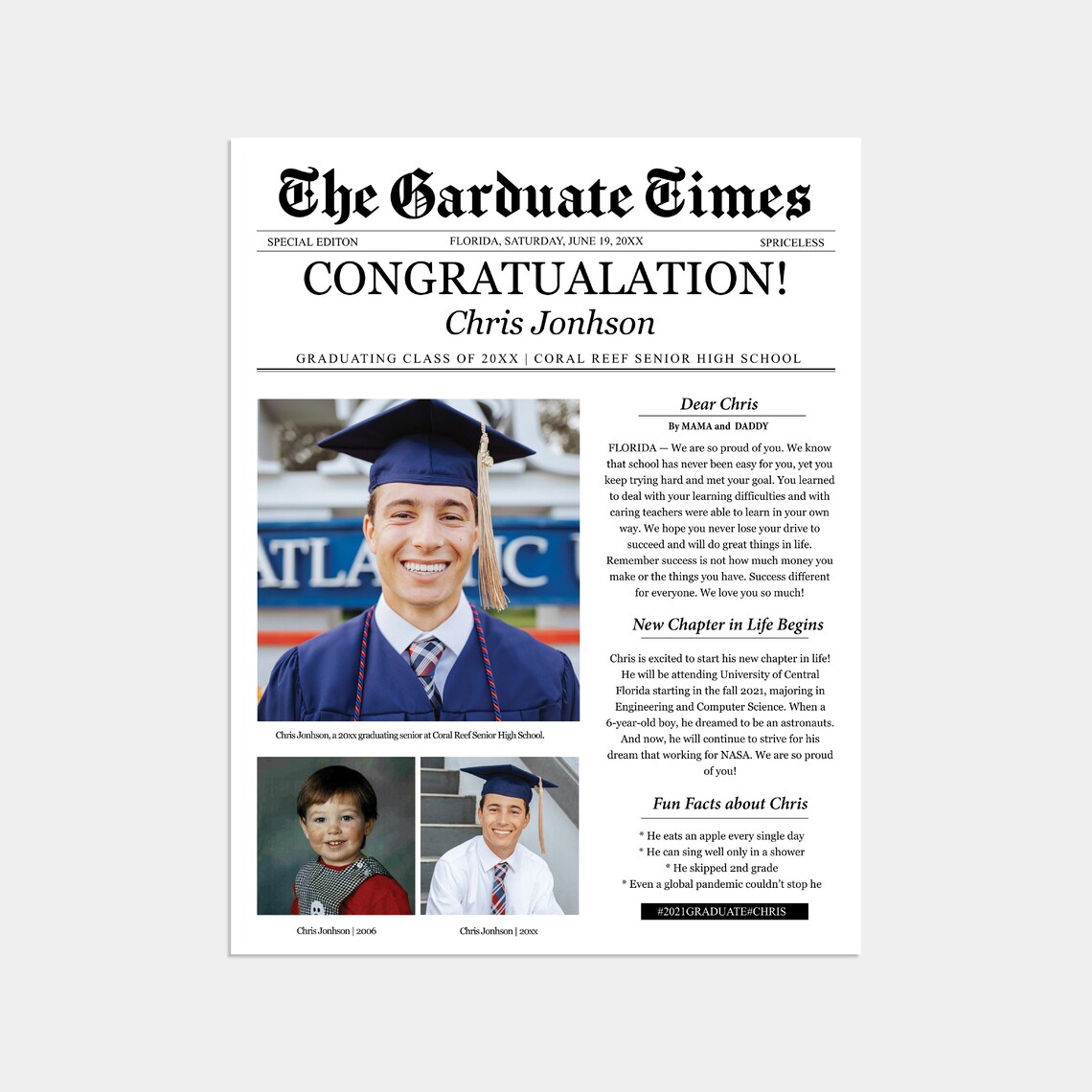 Graduate Printable Newspaper Keepsake Graduation Gift for Etsy