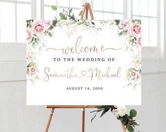 Blush Pink Floral Wedding Welcome Sign: Eucalyptus Greenery, Printable (Digital Download)