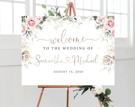 Blush pink Wedding Welcome Sign, Greenery wedding Welcome Sign, Digital Wedding Welcome Sign, Rehearsal Sign, Eucalyptus, Wedding Decor, BG3
