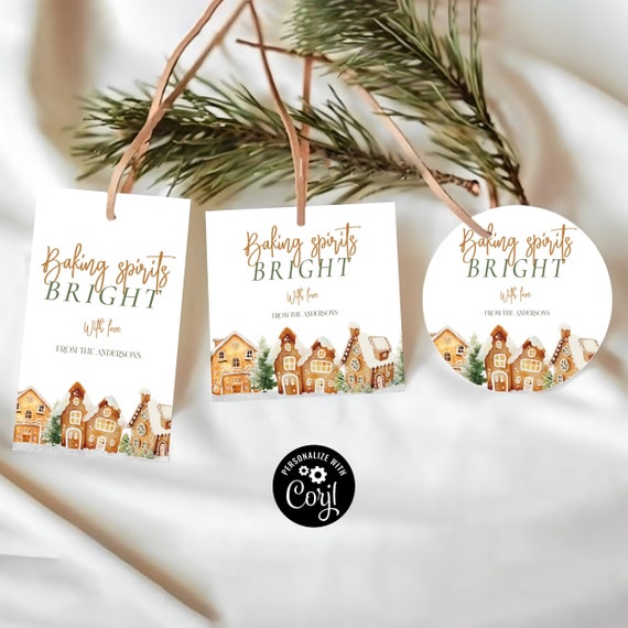 Baking Spirits Bright tag, Merry Christmas Tag, Holiday Gift Tag Template, Christmas Favor Tag, Personalized Tags