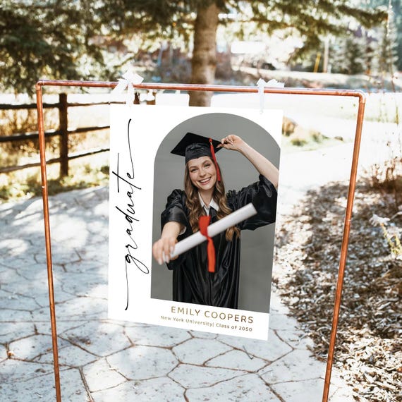 Graduation with photo Welcome Sign, Photo Graduation Poster, Gold Glitter, Graduation Decorations, Graduation Party Poster, Grad Party Sign