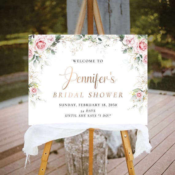 Blush pink roses Bridal Shower Welcome Sign, Soft Pink Wedding Shower Decorations, Boho Bridal brunch sign, Bridal tea poster, Bohemian, BG3