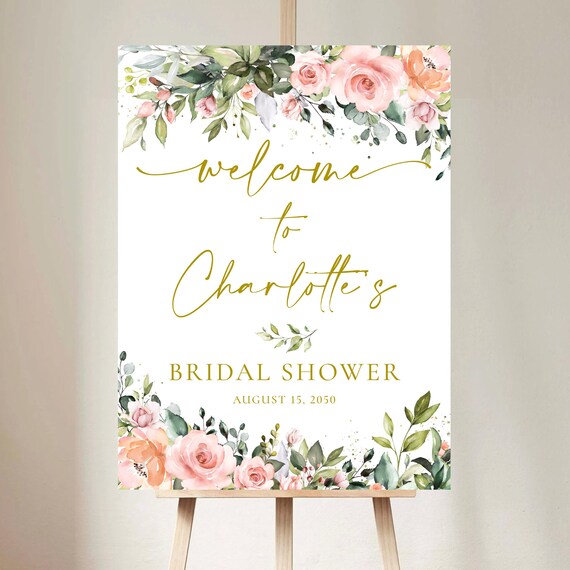 PRINTED OR DIGITAL Greenery Pink Floral Bridal Shower Welcome Sign, Foam Board, Poster, Eucalyptus, Elegant Wedding Shower Decorations, GP2