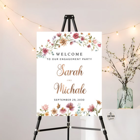 Wildflowers Engagement Party Welcome Sign Template, Wildflowers We are Engaged Sign, Engagement Decor, Watercolor Wildflower, Bohemian, WIF1