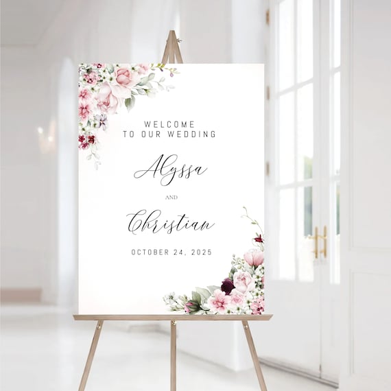 Blush pink Wedding Welcome Sign, Greenery wedding Welcome Sign, Digital Wedding Welcome Sign, Rehearsal Sign, Eucalyptus, Wedding Decoration