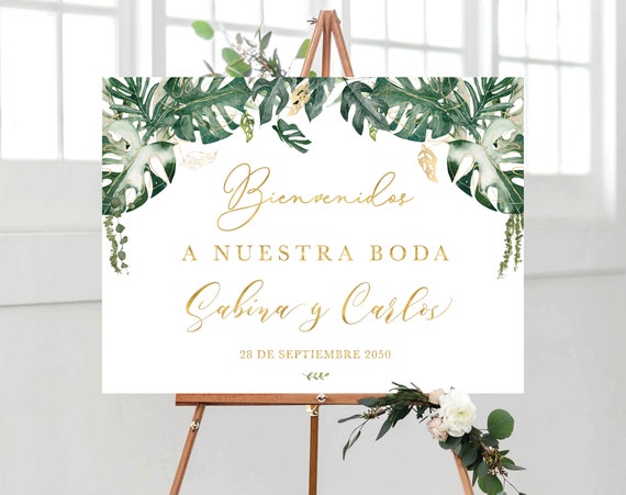 Tropical Bienvenidos Sign a Nuestra Boda, Spanish Wedding Sign, Wedding Sign, Leaves, Safari, Wedding Decorations, Botanical, Bohemian, TP4