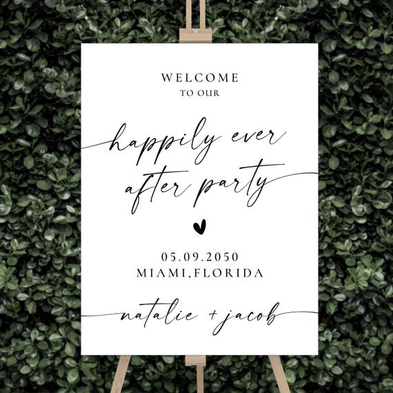 Modern Happily Ever After Party Welcome Sign, Minimalist Wedding Welcome Sign, Personalized wedding sign, Wedding entry sign, Wedding Poster