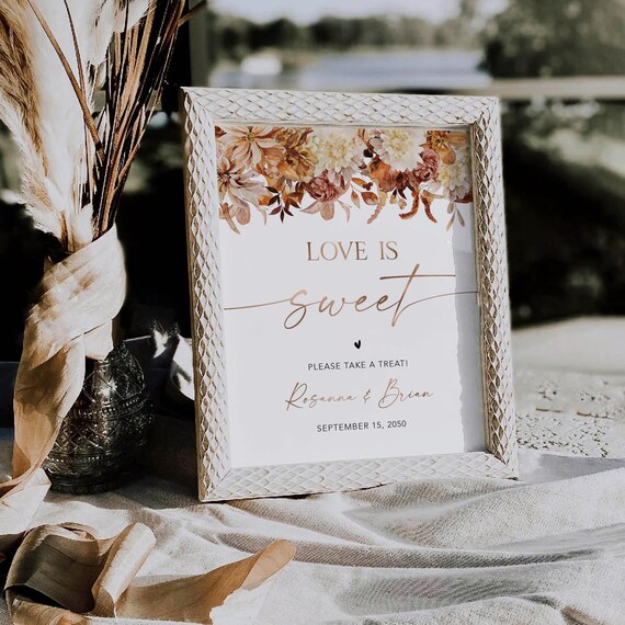 Fall Leaves Love is Sweet Sign, Autumn Love is Sweet, Boho Love is Sweet Please Take A Treat Sign, Sweet Treat Baby Shower Bridal Shower,AG1