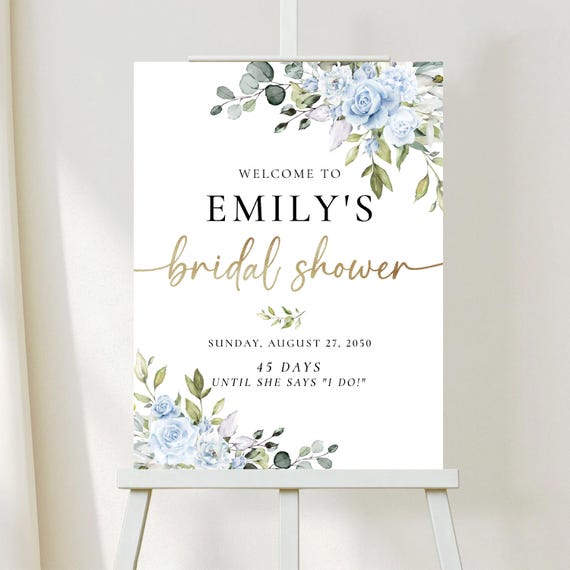PRINTED OR DIGITAL Dusty Blue Bridal Shower Welcome Sign, Foam Board, Poster, Eucalyptus, Greenery Wedding Shower Decorations, Herbal, LB3