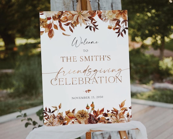 Friendsgiving Dinner Welcome Sign, Fall Leaves Thanksgiving Sign, Family Thanksgiving Dinner, Pumpkins Friendsgiving Sign, Autumn Decor, AG1