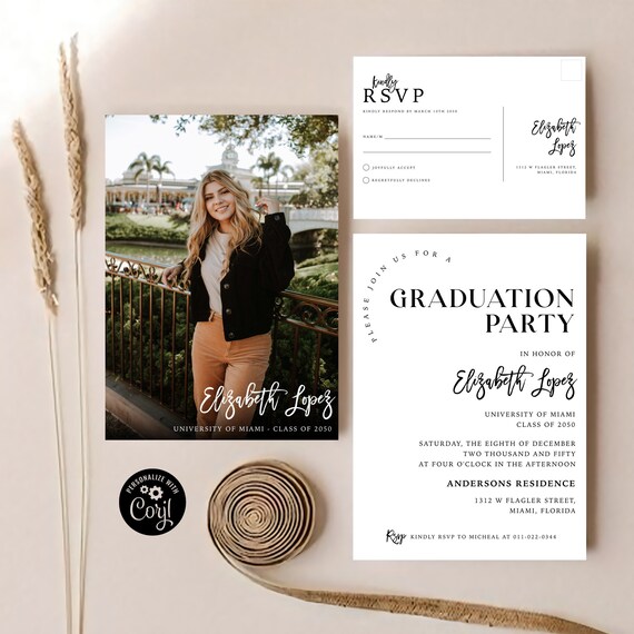 Graduation Party with Multiple Photos Invitation, Photo Graduation Announcement, Minimalist Graduation Announcement,Modern Grad Party Invite