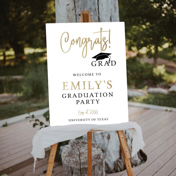 Modern Graduation Party Welcome Sign, Golden Graduation Party Poster, Minimalist Grad Party Decorations, Congrats Grad Sign, Grad with photo