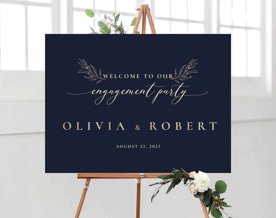 Engagement party Welcome Sign, Blue navy Engagement Party Sign, we are engaged Sign, Engagement Party Decoration, Poster, Bridal Shower, BN1