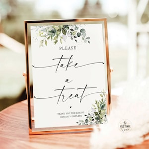 Greenery Please Take A Treat Sign, Printable Dessert Table Sign, Candy Bar Sign, Sweets Sign, Wedding Sign, Favor Sign, Eucalyptus, HB2