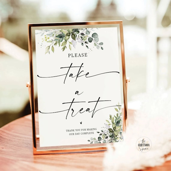Greenery Please Take A Treat Sign, Printable Dessert Table Sign, Candy Bar Sign, Sweets Sign, Wedding Sign, Favor Sign, Eucalyptus, HB2