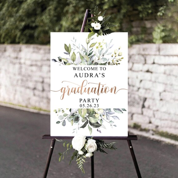 Graduation Party Welcome Sign, Greenery Grad Party Sign, Graduation Decorations, Graduation Celebration, Botanicals Grad Poster, Eucalyptus