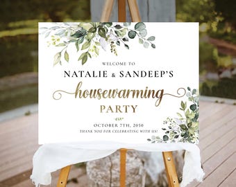 Eucalyptus Housewarming Welcome Sign, Botanical Greenery Party Decor (Digital Printable, HB2)