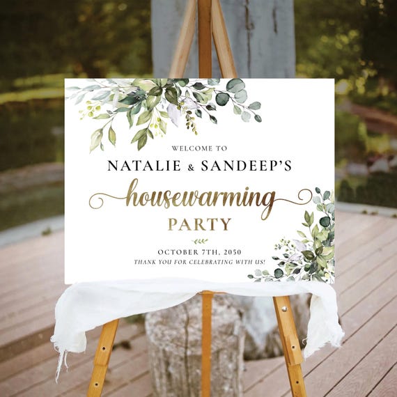Eucalyptus Housewarming Welcome Sign, Botanical Greenery Party Decor (Digital Printable, HB2)
