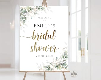 Greenery Bridal Shower Sign, Boho Bridal Brunch Shower Welcome Sign, Couples Shower Poster, Brunch and Bubbly Welcome Sign, Eucalyptus, HB3