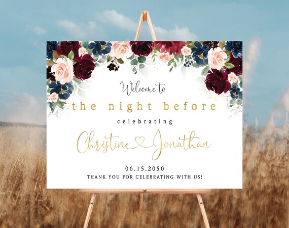 Burgundy and Navy The night before Rehearsal Dinner, Rehearsal Dinner Sign, Wedding Rehearsal Sign, Wedding Sign, Burgundy and Navy, BDY1