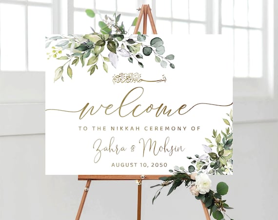 Greenery Nikkah Wedding Welcome sign, Nikkah Ceremony Decorations, Islamic marriage ceremony, Nikkah Ceremony Decor, Eucalyptus, Herbal, HB2