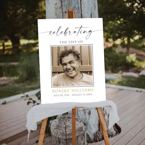 Minimal Large Funeral Welcome Sign, Modern Memorial Poster, Photo Celebrating The Life of (Digital Printable)