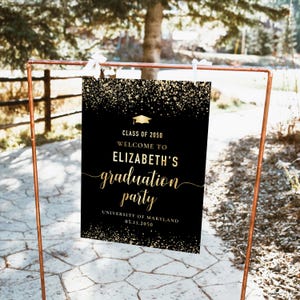 Minimalist Graduation Party Welcome Sign, Black & Gold Graduation Decorations, Graduation Celebration Sign, Modern Graduation Party Poster