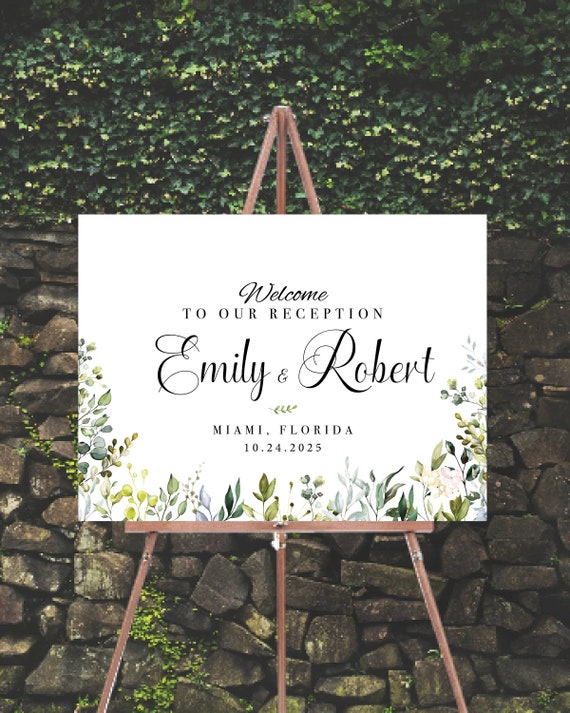 Wedding Welcome Sign, Rustic Welcome Sign, Digital Wedding Welcome Sign, Rehearsal Sign, Greenery Wedding Sign, Greenery decor