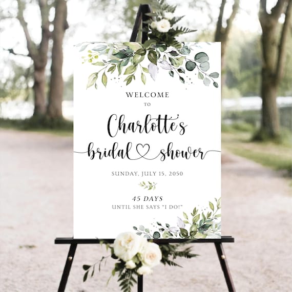 Greenery Bridal Shower Welcome Sign: Elegant Botanical Poster (Printed or Digital File)
