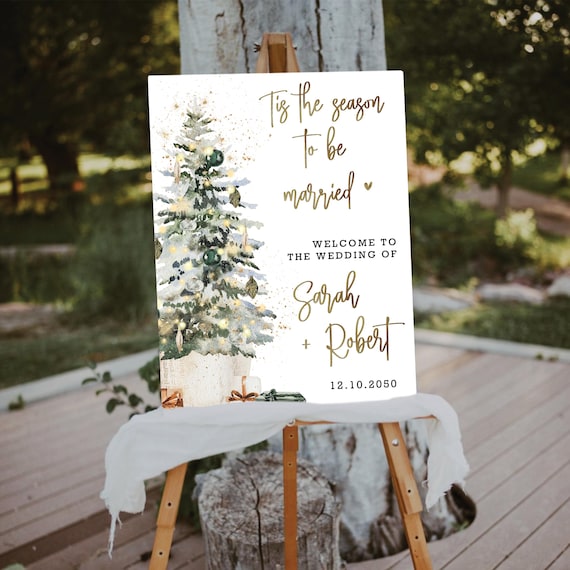 Winter Wedding Welcome Sign, Christmas Wedding Sign, Tis the season to be married, Christmas tree with gifts Wedding Sign, Wedding decor,CT1