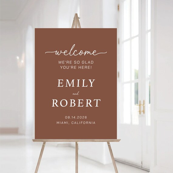 Terracotta Modern Wedding Welcome Sign, We're So Glad You're Here, Minimalist Wedding Welcome Sign, Terracotta Wedding, T1