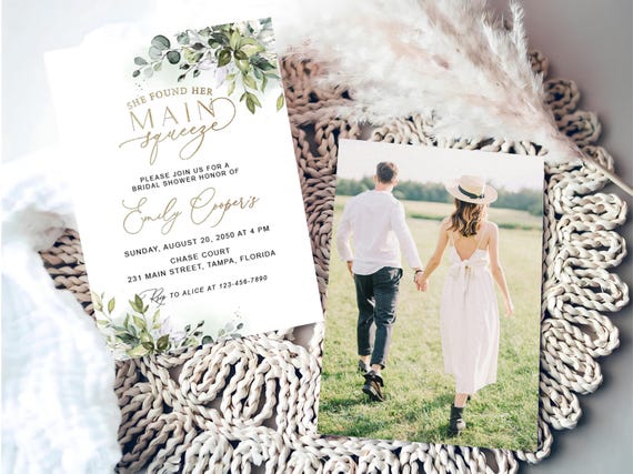 Greenery Main Squeeze Bridal Shower Invitation, Photo Bridal Shower Invitation, Wedding invitation, Printable, Eucalyptus, Herbal, HB2