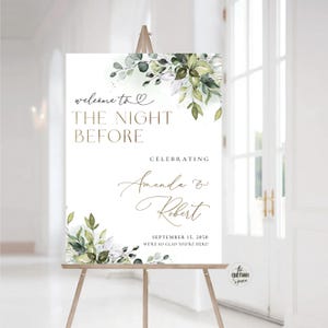 Cartel de cena de ensayo de vegetación, cartel de bienvenida de un día de distancia, cartel de la noche anterior, decoración de boda, eucalipto, imprimible, herbario, HB2